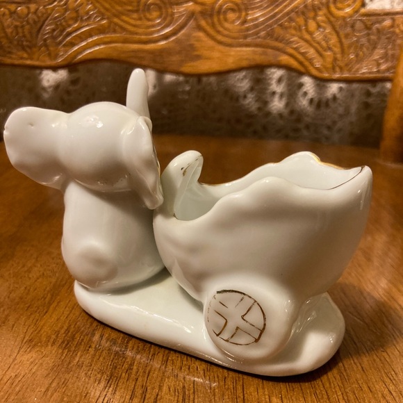 Elephant and Cart Trinket Dish Figure - Floral Detail, Gold Accents - Picture 5 of 14